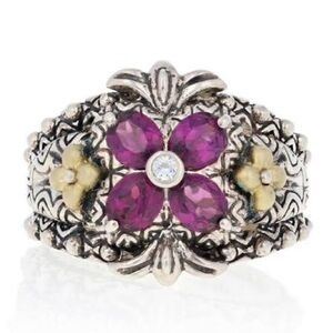 Barbara Bixby Elegant 925 Silver, 18KT with Garnet Gemstone Ring